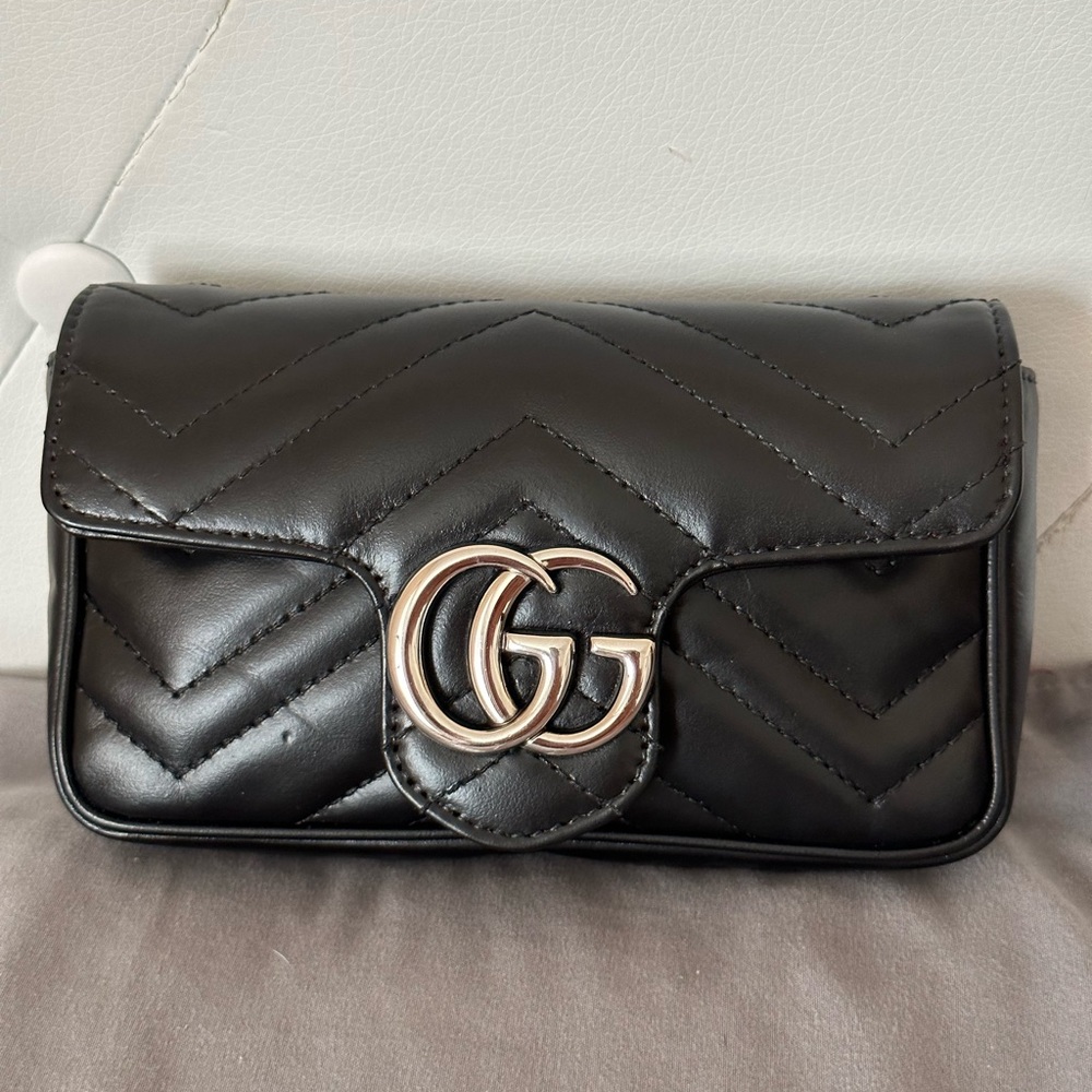 Gucci Black Matelassé GG Marmont Leather Shoulder Bag